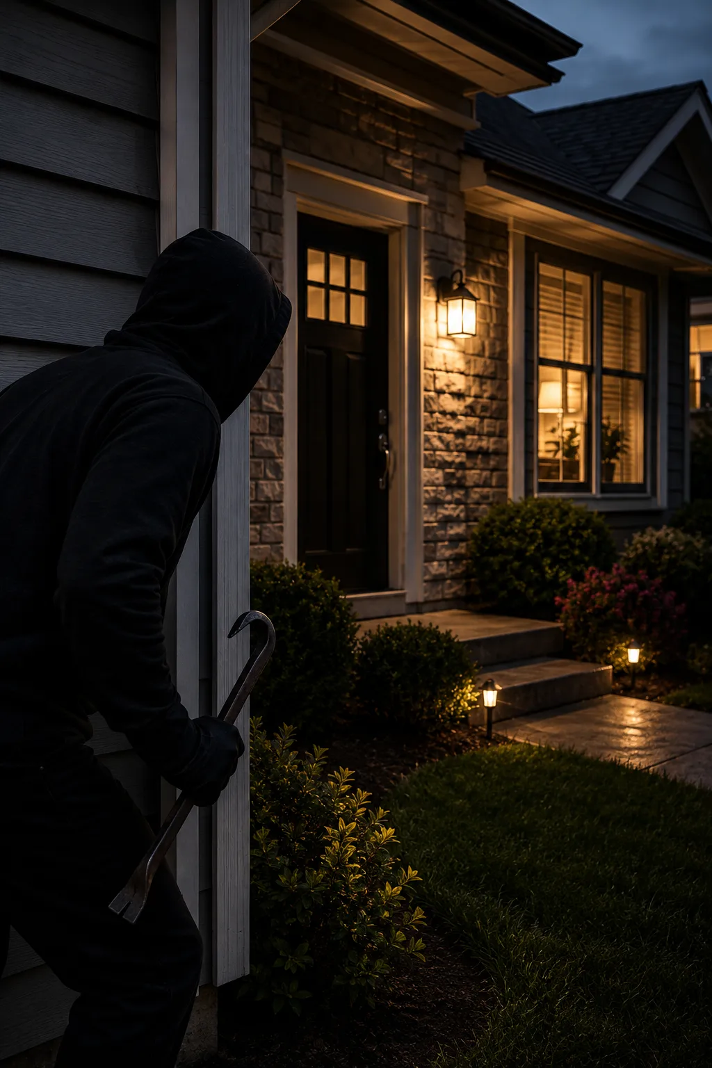 Family home defense setup with security measures and protection plan
