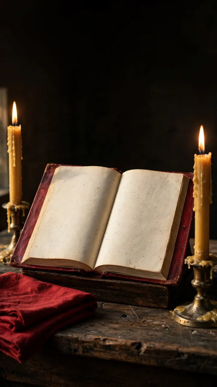 Open traditional missal on the altar with lighted candles