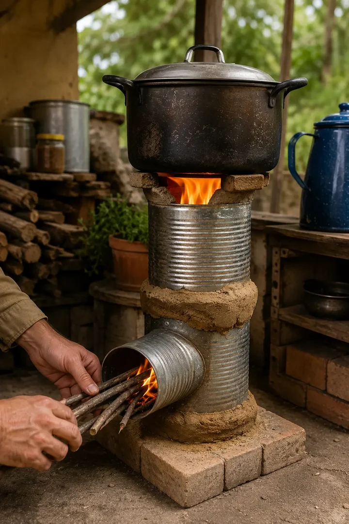 Homemade rocket stove for efficient off-grid cooking