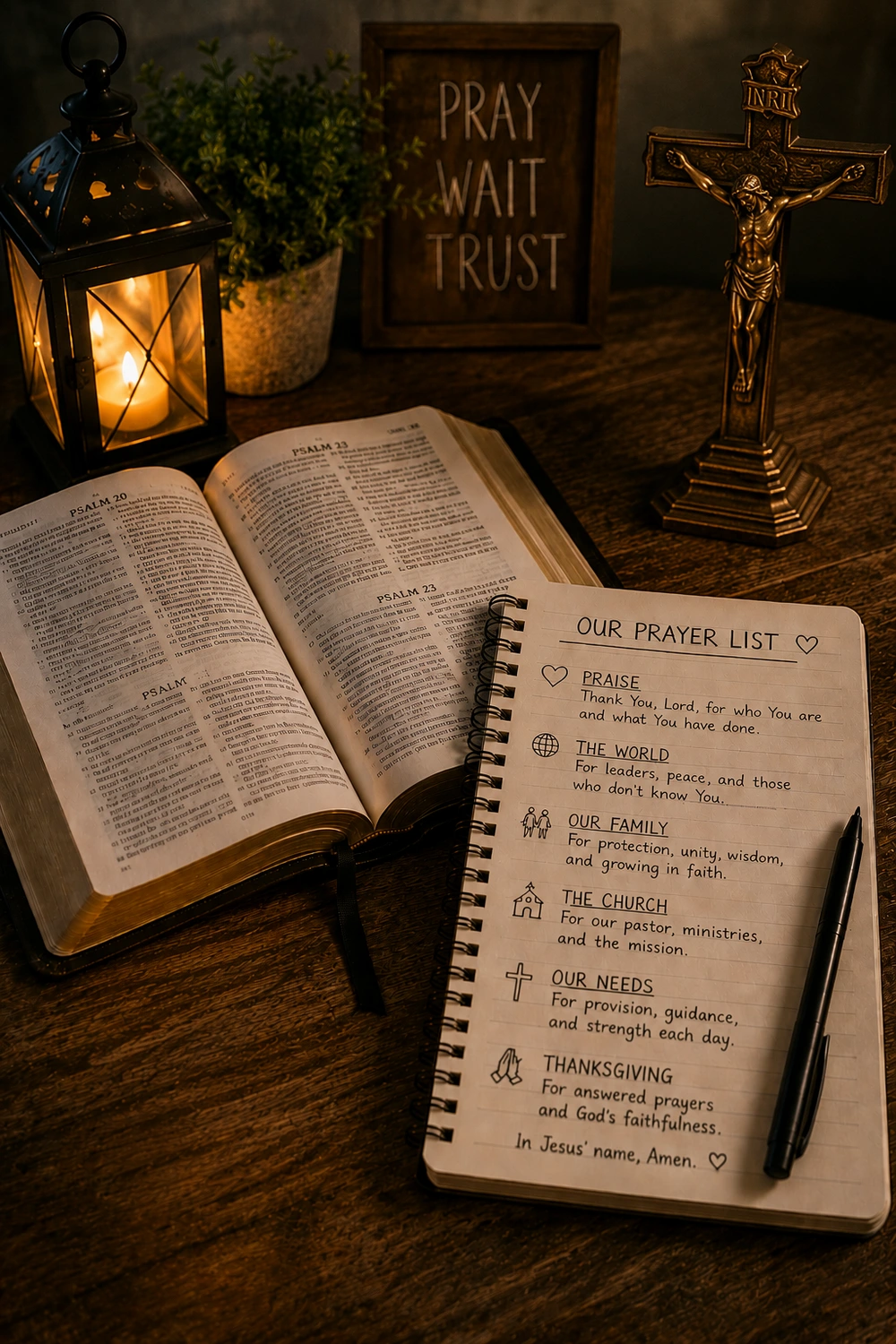 Oración cristiana con peticiones dirigidas a Dios en un momento de fe