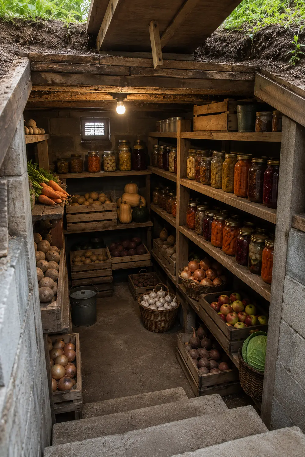 Underground root cellar used for natural cold food storage