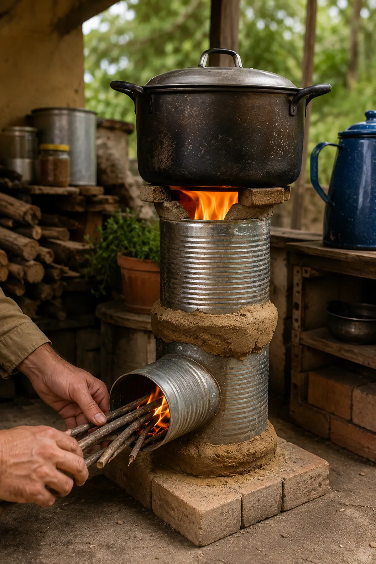 Estufa cohete casera para cocinar de forma eficiente sin electricidad