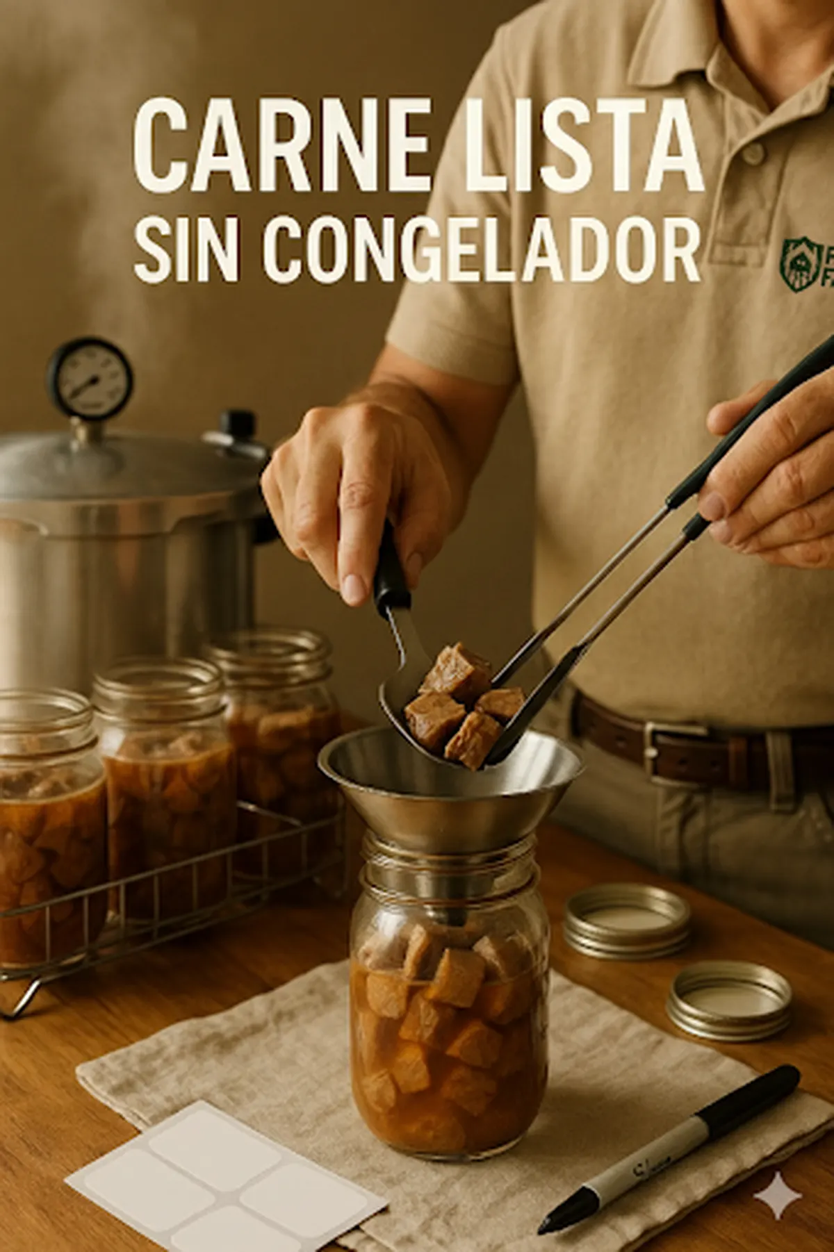 Carne enlatada en casa conservada de forma segura en frascos