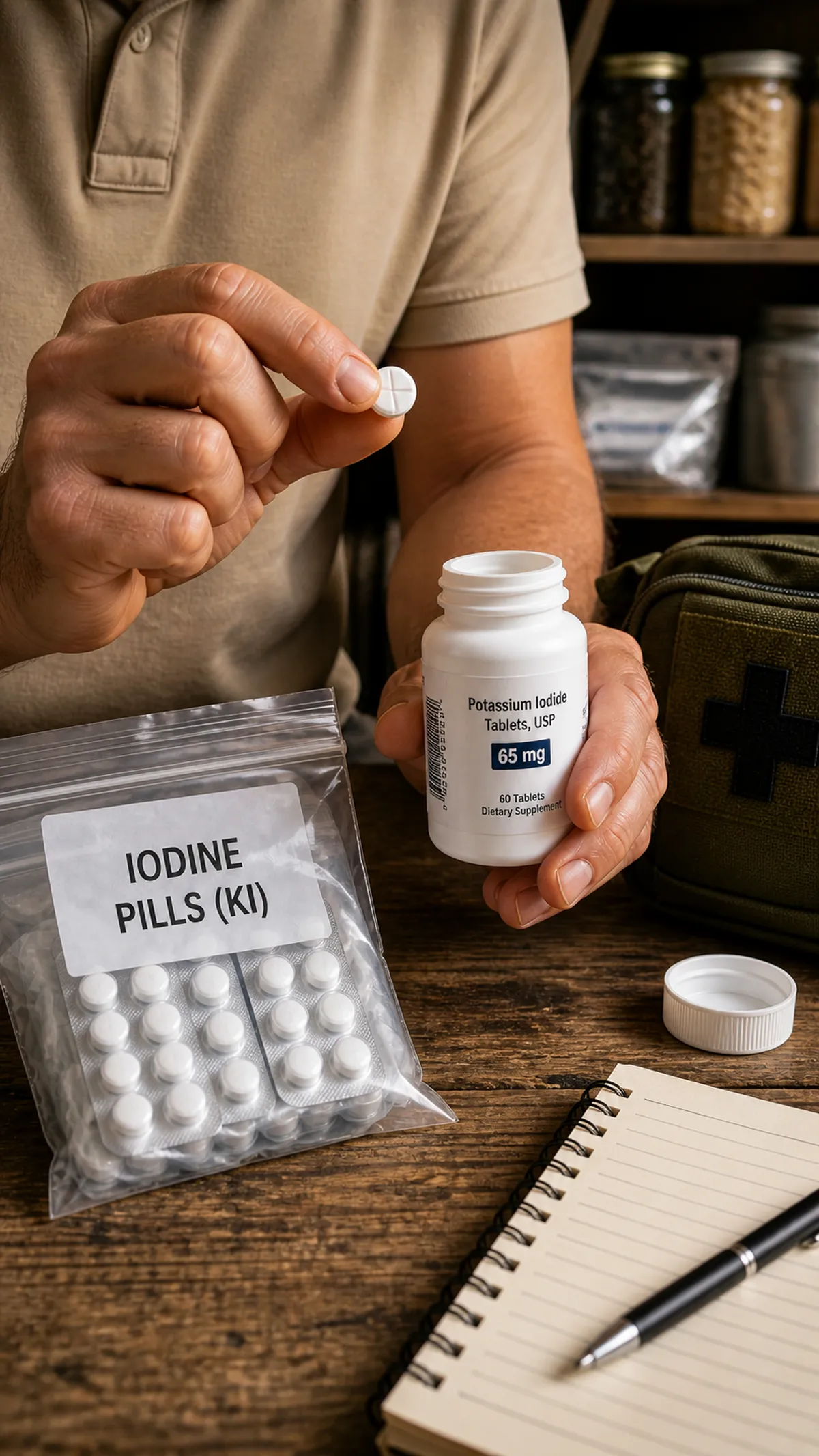 Pastillas de yodo para emergencias de radiación en un kit familiar